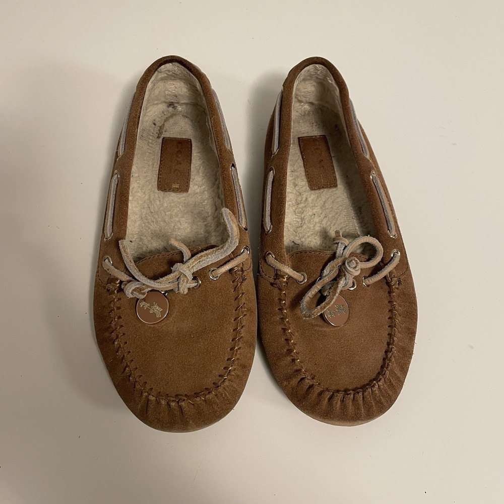 COACH Women's Antonia Suede Moccasin Slippers Brown Size 6.5B